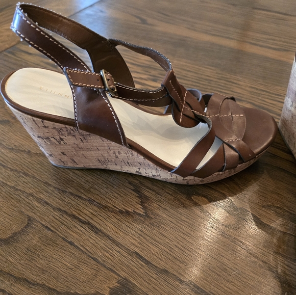 Etienne Aigner Brown Strap Wedge Heel Size 8 Women - Picture 5 of 10